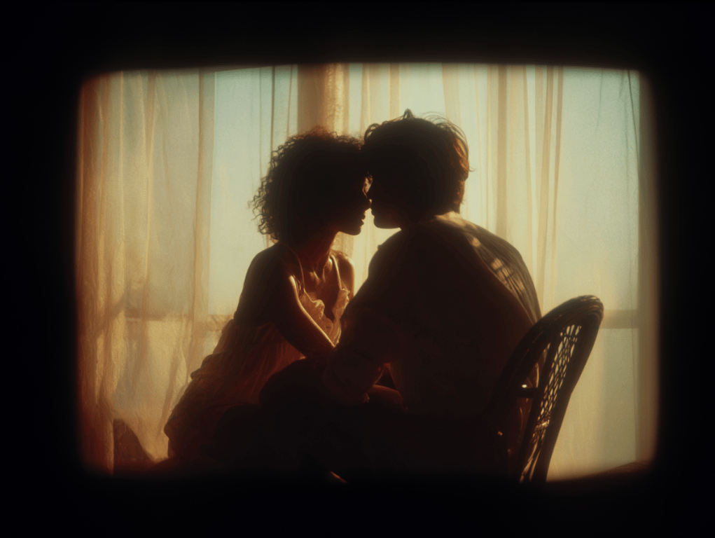 Silhouettes of a couple sitting together in warm light, gently embracing — a visual expression of The Tender Science of Sensuality: Between Self-Love and Being Loved, capturing intimacy, softness, and emotional connection.