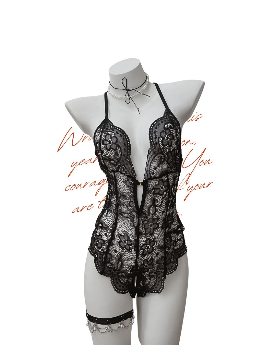 Sexy black lace lingerie set on a mannequin