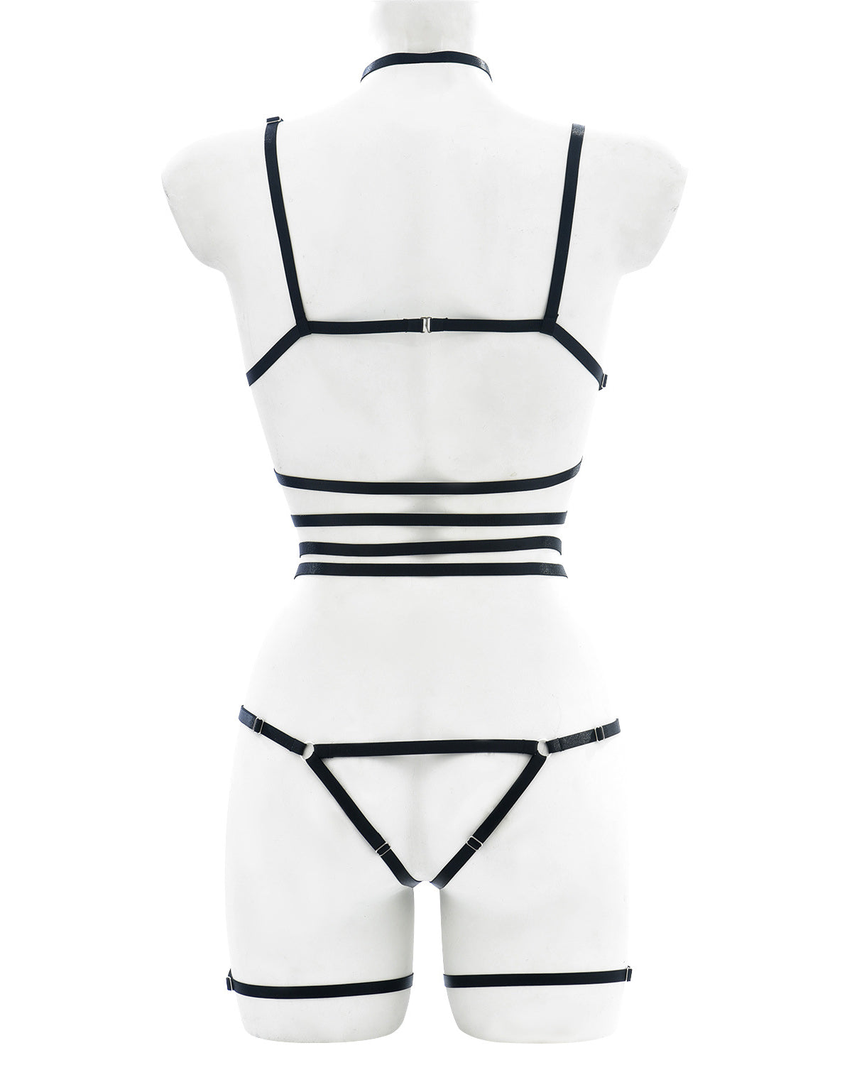 Back view of black strappy lingerie harness