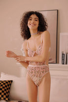 sheer pink teddy bodysuit with 3D floral details – FairyBerry romantic lingerie. cute & sexy