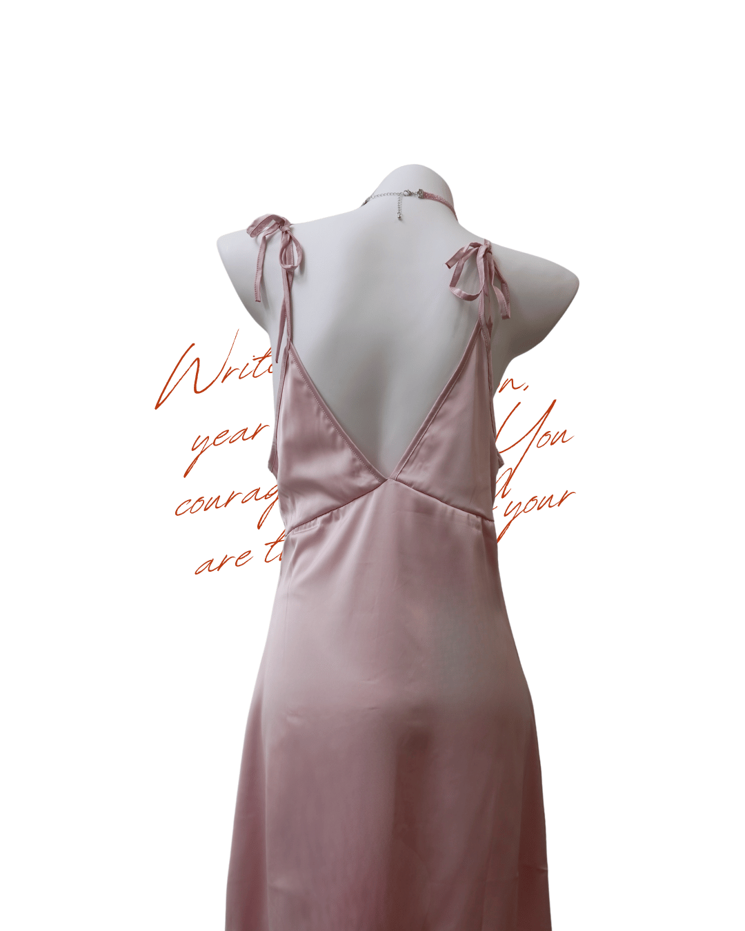 Back view of Sweet Surrender blush-pink nightdress featuring low back and crisscross straps.