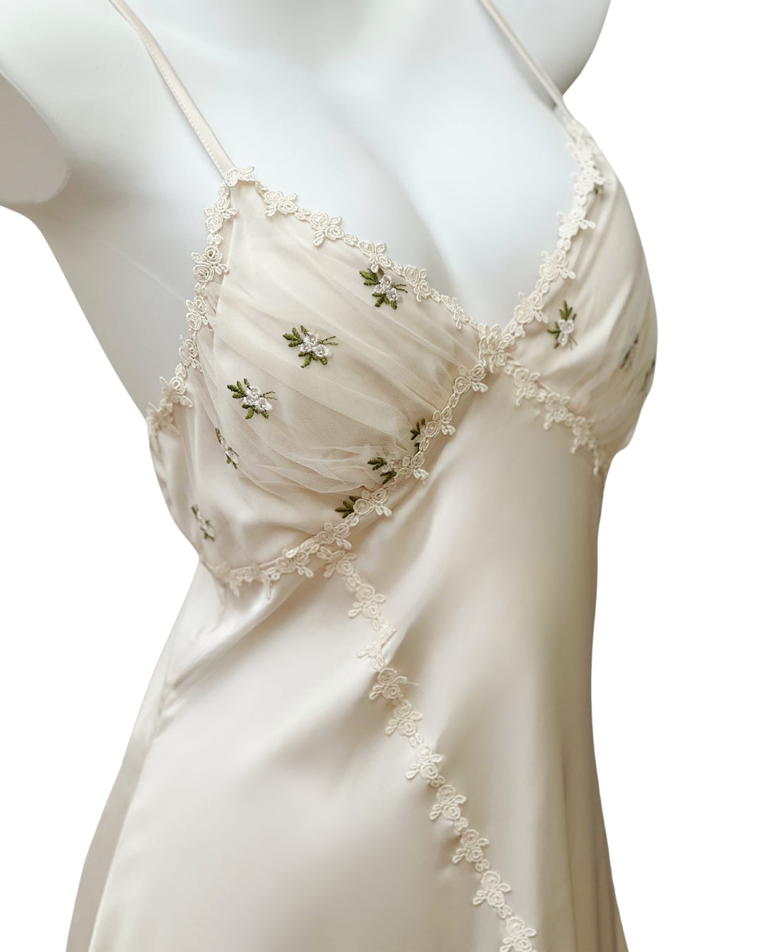 Close-Up of Embroidered Floral Bodice and Lace on Lilyveil Nightdress
