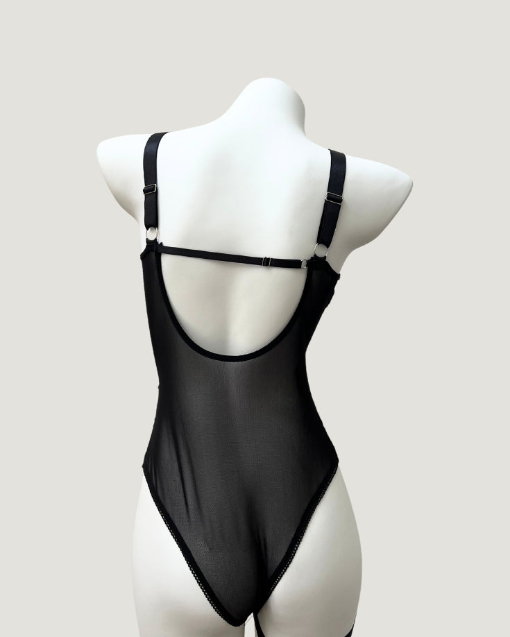 back view of sexy black teddy lingerie