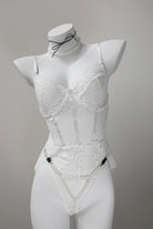 Pearl Illusion Thong with white lace bodysuit