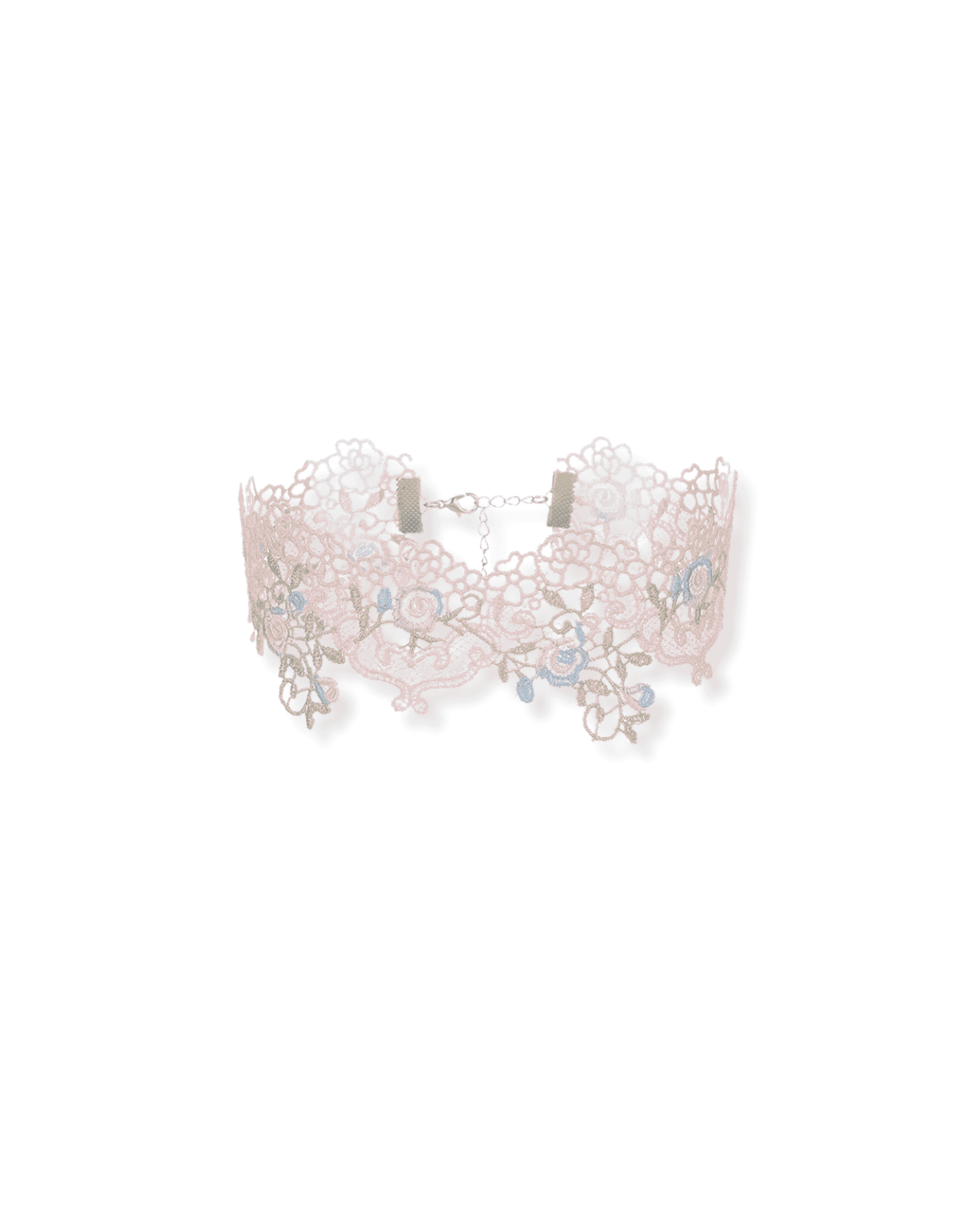 Delicate bracelet with floral patterns and small stones on a white background