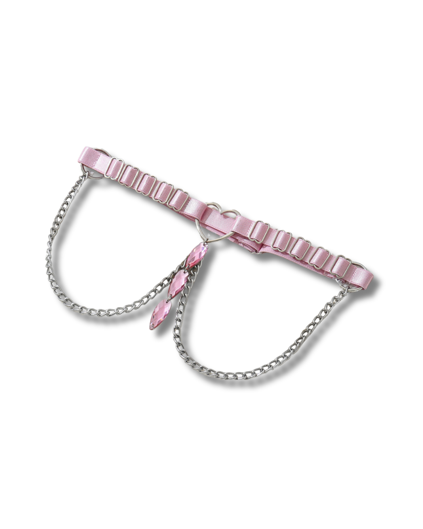 Pink elastic thigh garter with silver heart ring by fairyberry
