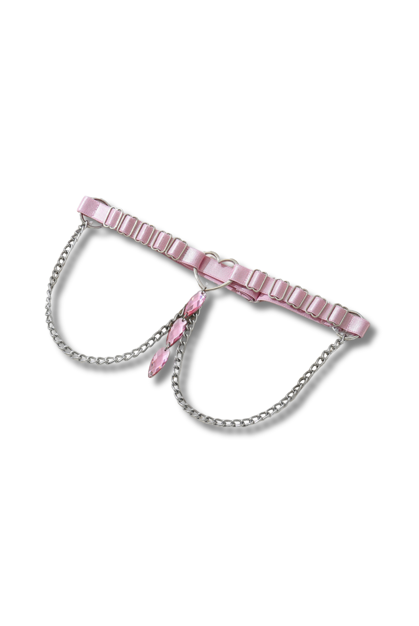 Pink elastic thigh garter with silver heart ring by fairyberry