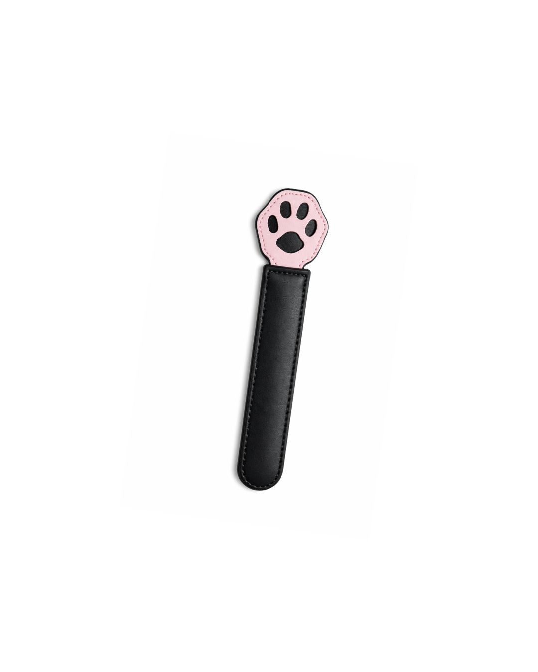 Black and pink paw-shaped Spanking Paddle on a white background
