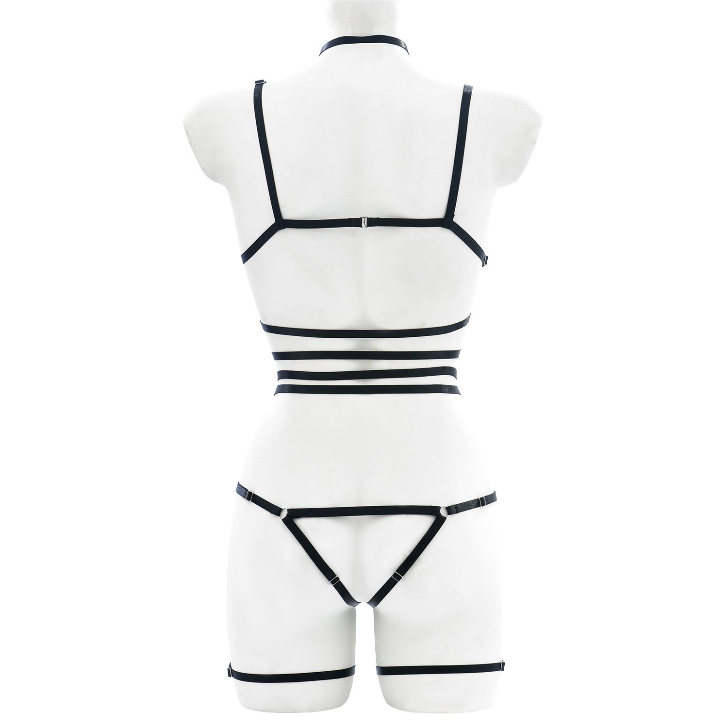 Back view of black strappy lingerie harness