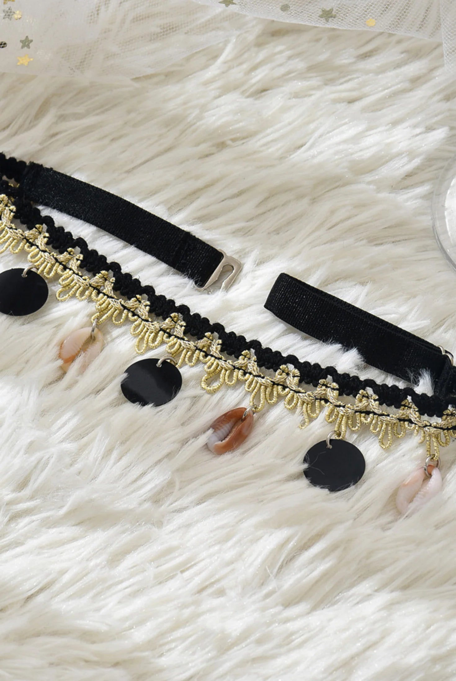  Black Lace Choker with cute Shell Pendants