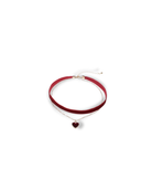 Red choker necklace with a heart pendant on a white background