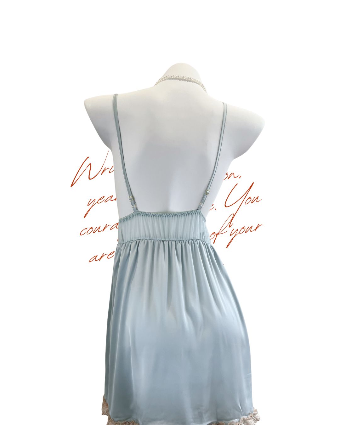 back view of Light blue nightdress on a mannequin 