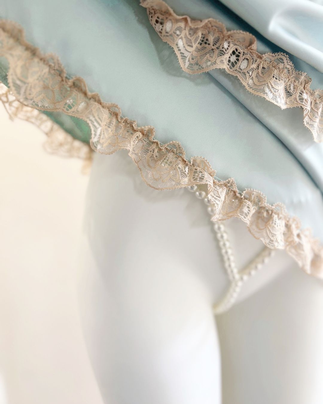BlueMelt Babydoll paired with pearl illusion thong panty – soft, romantic lingerie set
