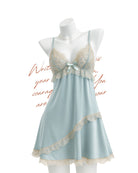 Light blue nightgown with lace details on a mannequin against a white background.