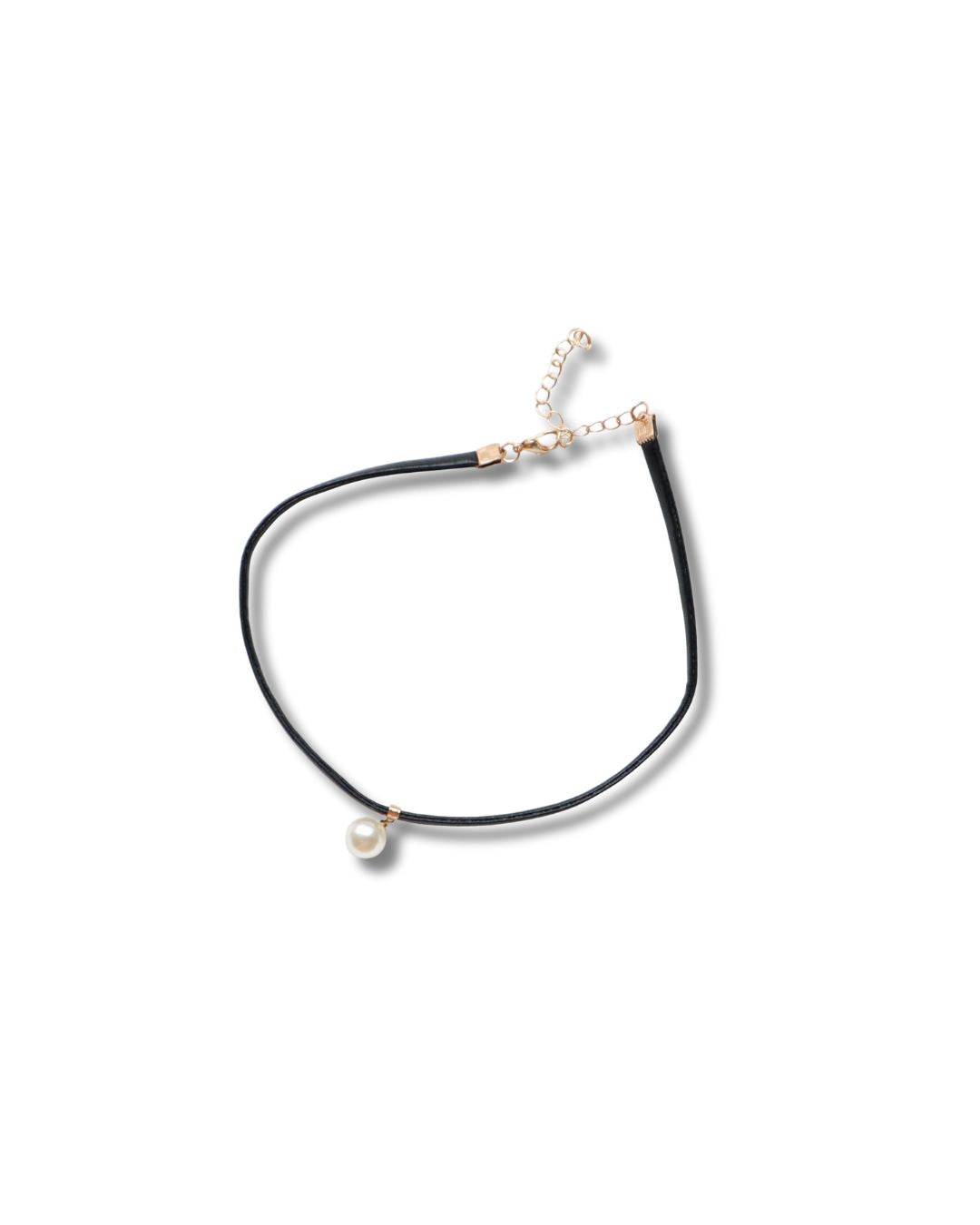 Black choker necklace with pearls on a white background