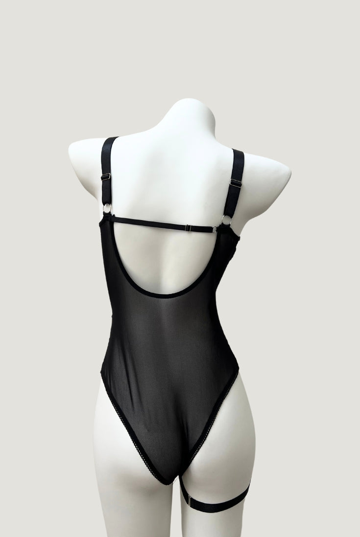 back view of sexy black teddy lingerie