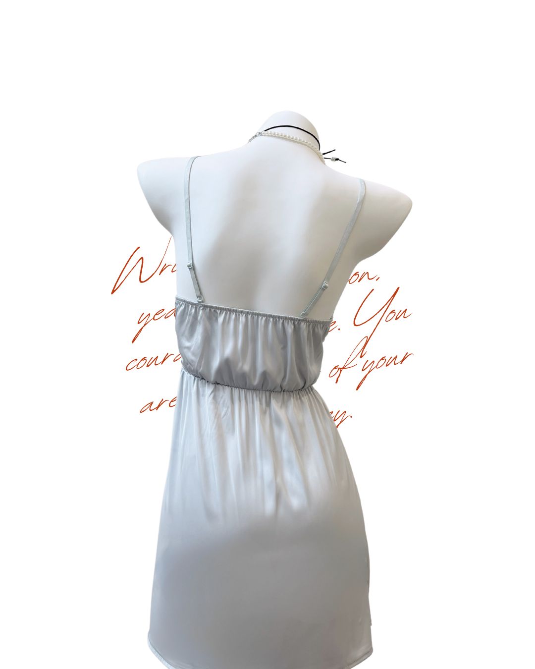 back view of grey-blue Silky satin-touch nightdress sleepwear