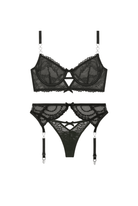 Black lace lingerie set on a white background